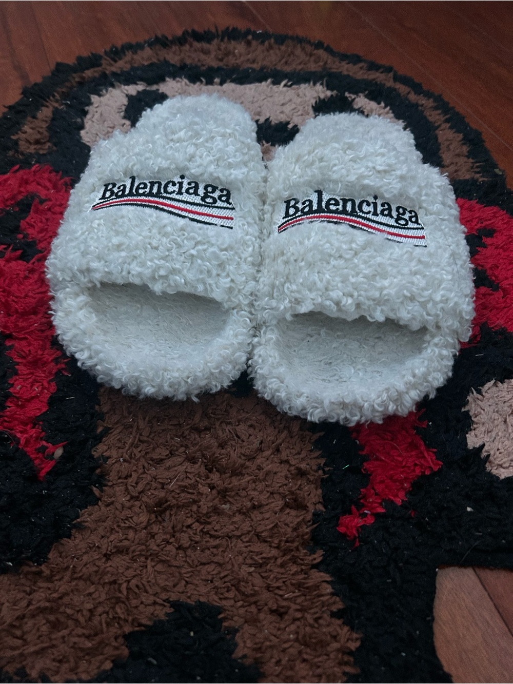 New White Balenciaga Fur Slides